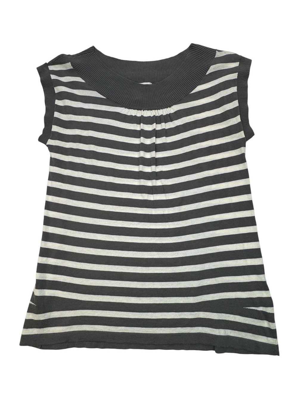 Banana Republic Gray Cream Striped Knit Top Cap Sleeveless Crew Neck Cotton